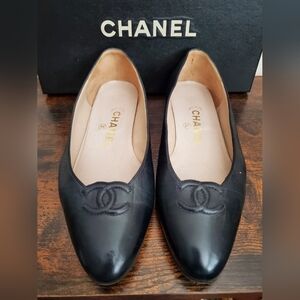 Chanel Coco Mark Black Leather Women's Shoes Sz 6